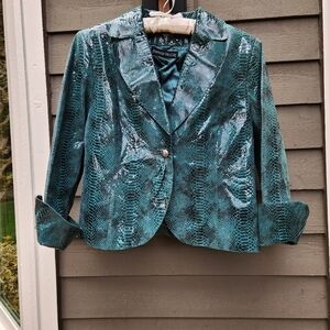 Pamela McCoy Blue Leather Jacket Oversized Shimmery